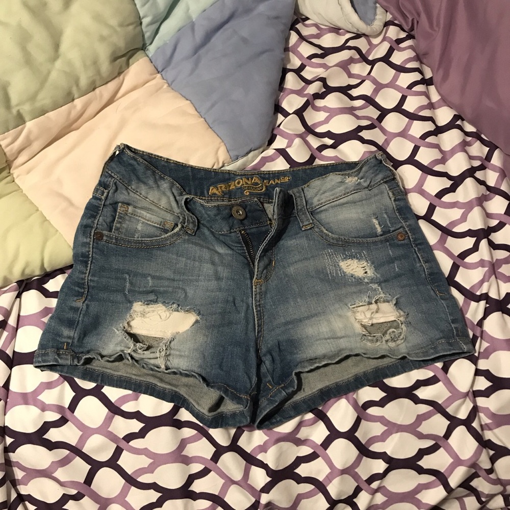 ripped light wash denim shorts